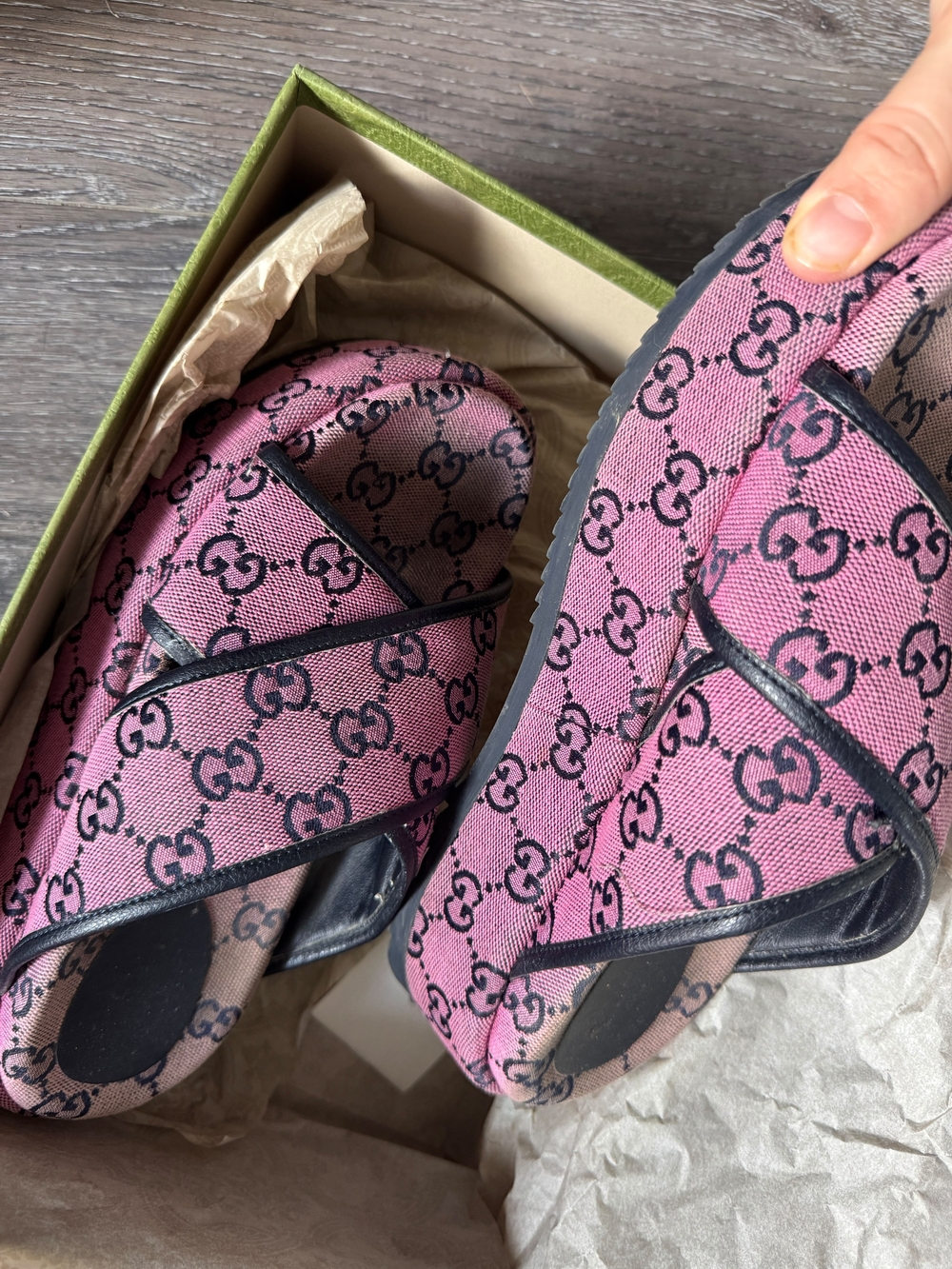 Gucci Pink GG Canvas Slide Sandals